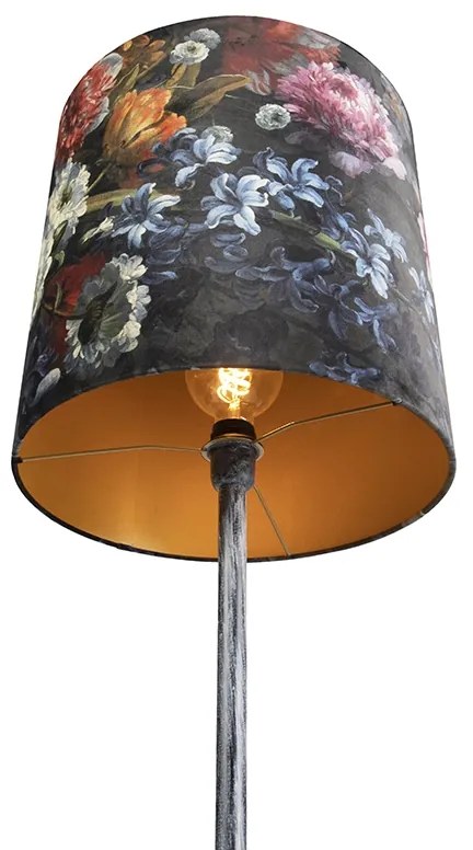 Candeeiro de pé vintage cinzento antigo com abajur floral 40 cm - Simplo Art Deco,Retro