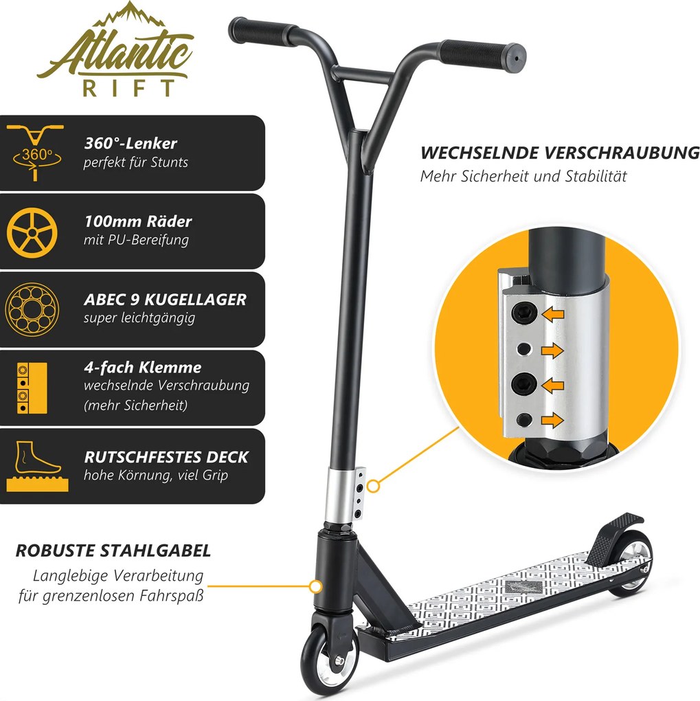 Trotinete acrobática Tundra Premium 64 x 48,5 x 84 cm Preto + Branco