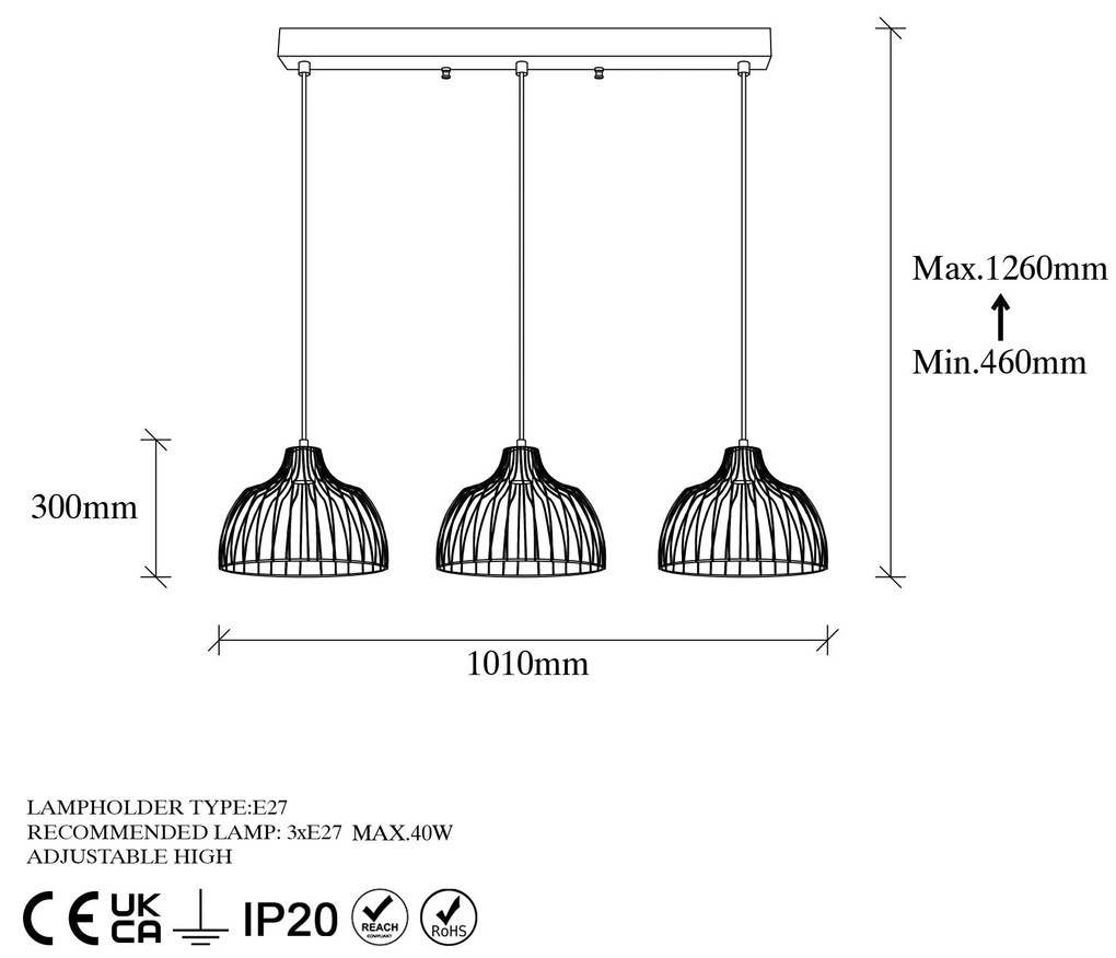 Chandelier Kozan – Dourado Brilhante – 101 x 28 x 126 cm