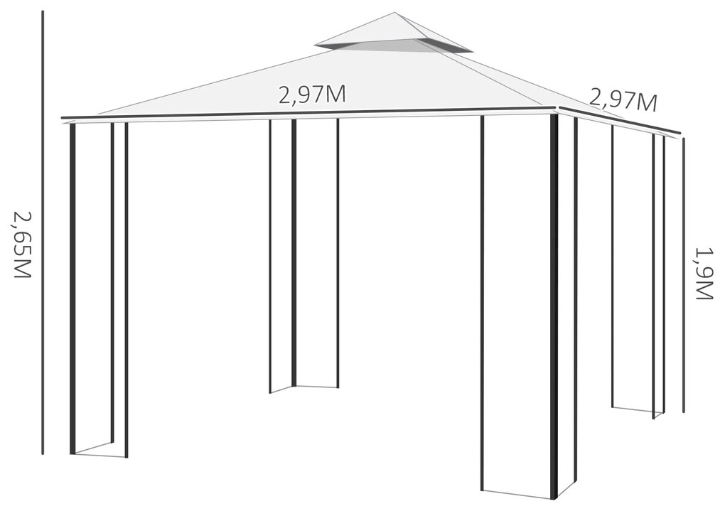 Outsunny Pérgola de Jardim 3x3m para Exterior com Duplo Teto de Ventil