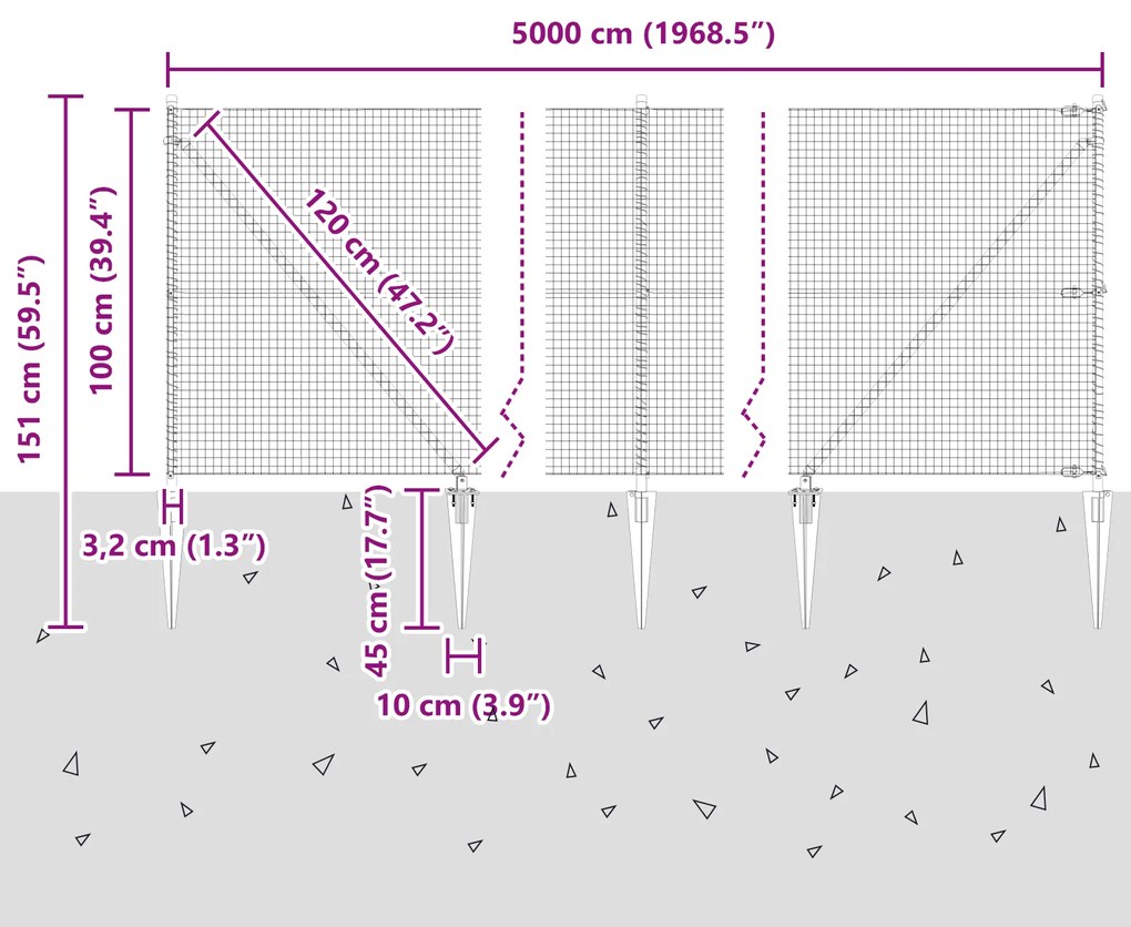 Cerca de Fio Soldado com 13 Postes de Espeto 1x50 m Aço Galvanizado