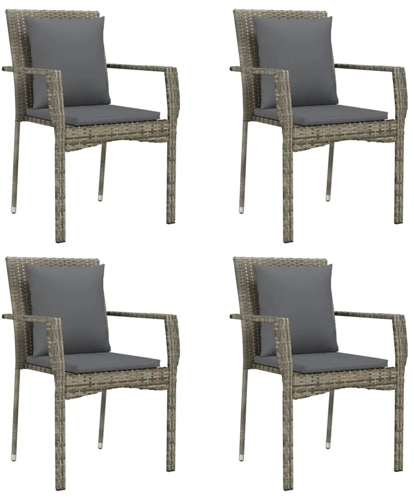 5 pcs conjunto jantar jardim c/ almofadões vime PE preto/cinza