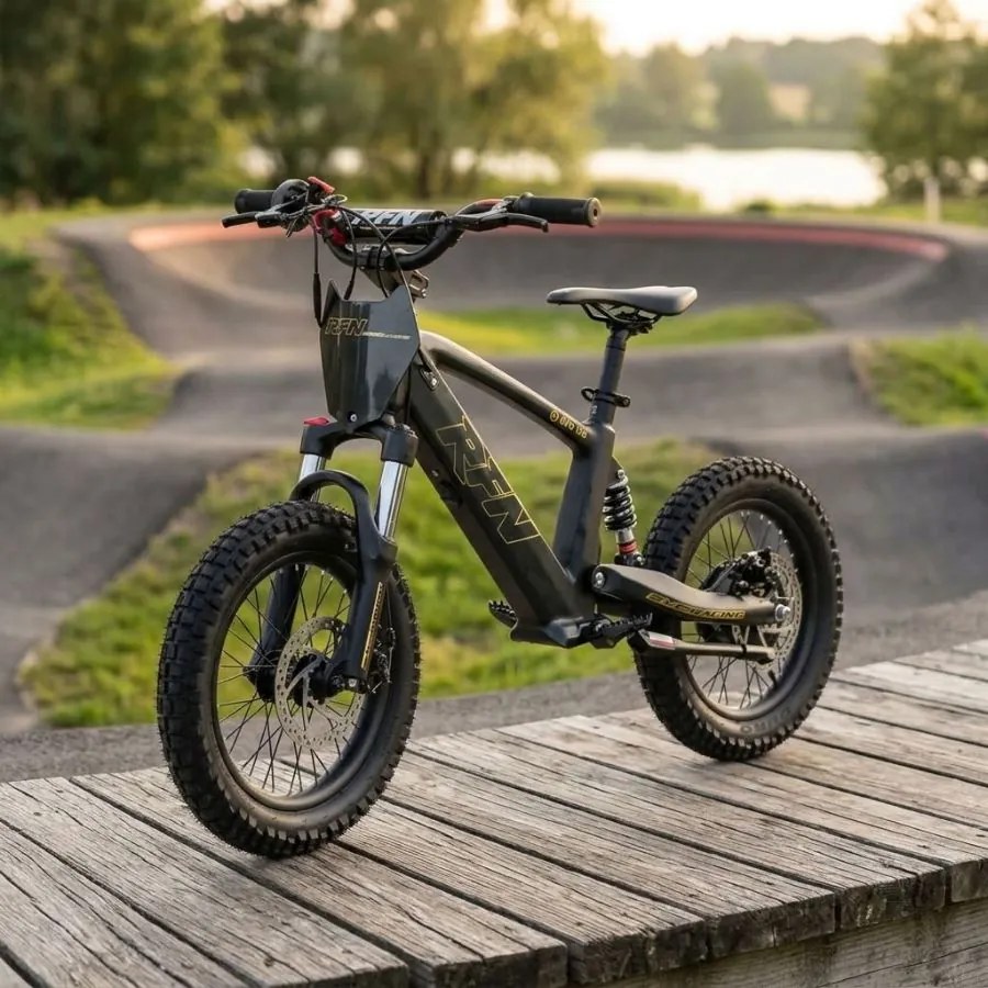 Bicicleta elétrica infantil 350W 16" Roan RXF Evo-S Preta e Dourada