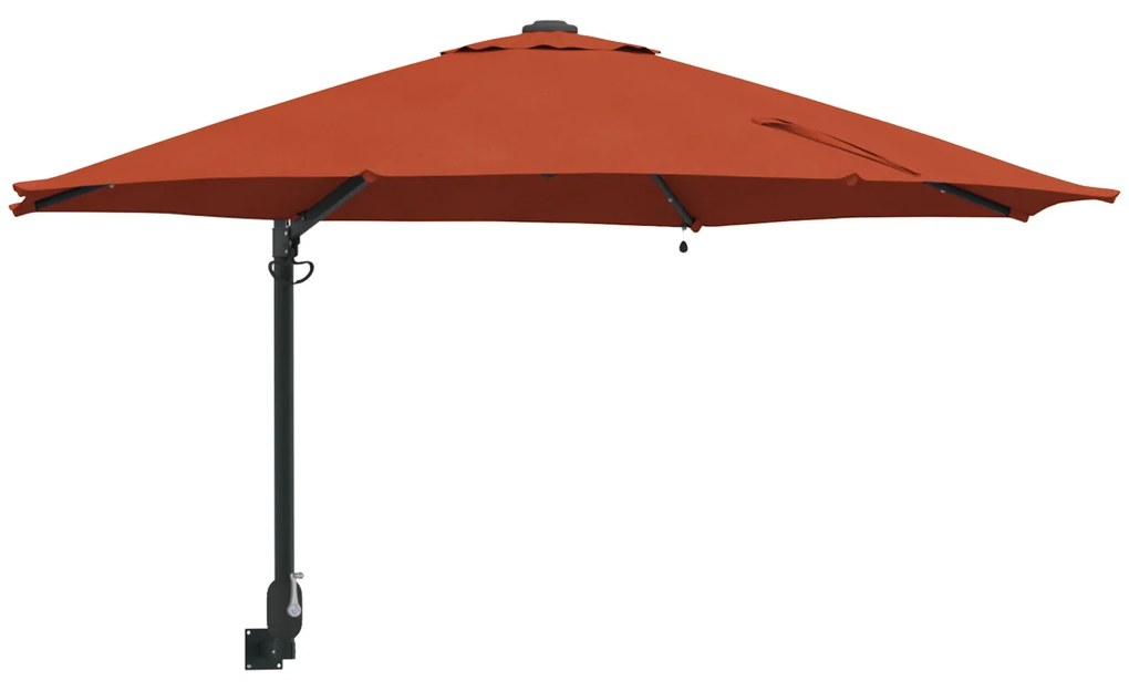Guarda-sol de Jardim Montado na Parede com LEDs Terracota 248 cm