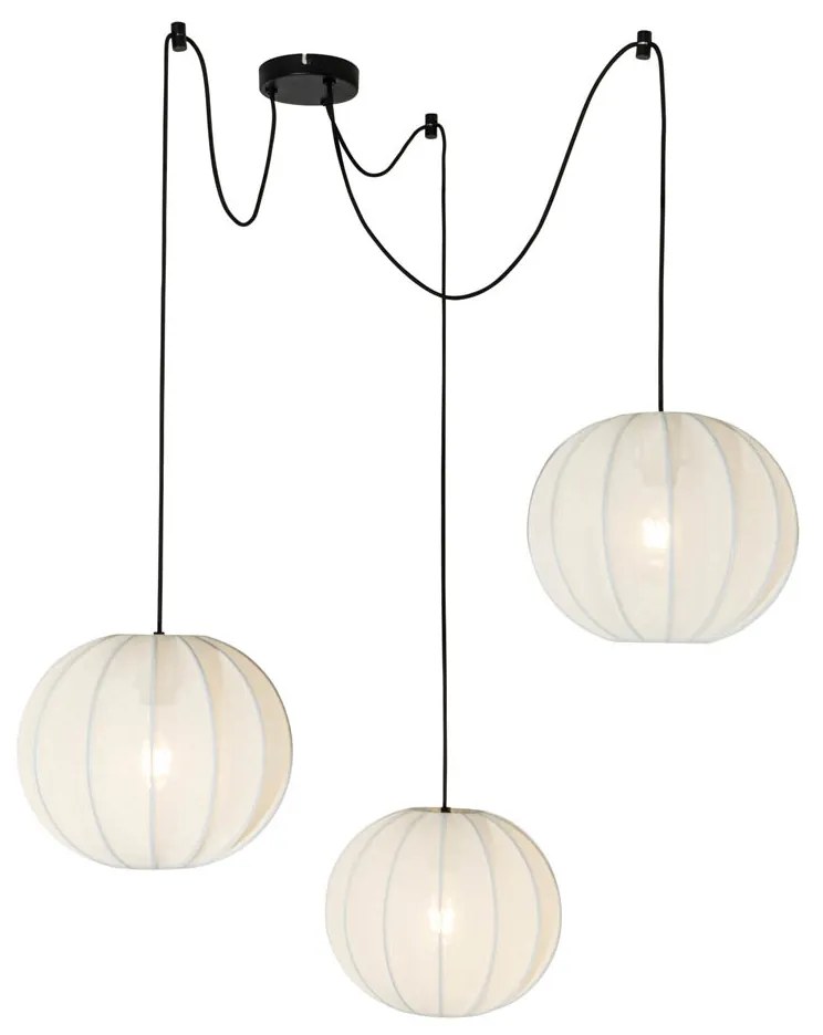 Candeeiro de suspensão design branco seda 30 cm 3 luzes - Plu Design