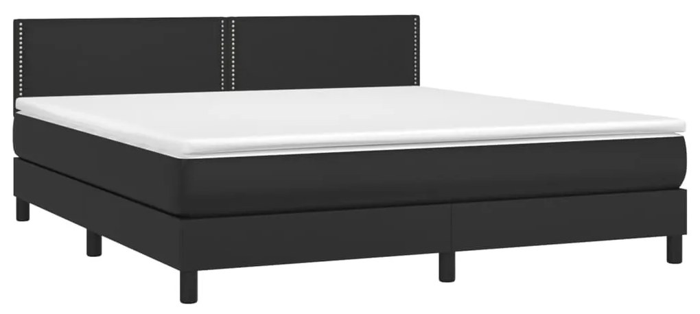 Cama box spring c/ colchão/LED 180x200cm couro artificial preto