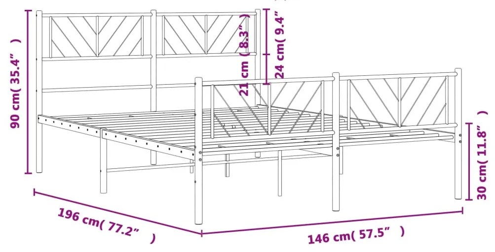 Estrutura de cama com cabeceira e pés 140x190 cm metal preto