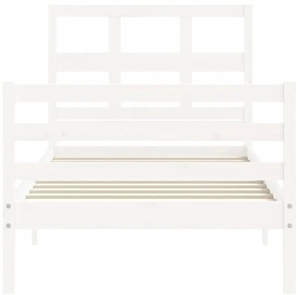 Estrutura cama de solteiro c/ cabeceira madeira maciça branco