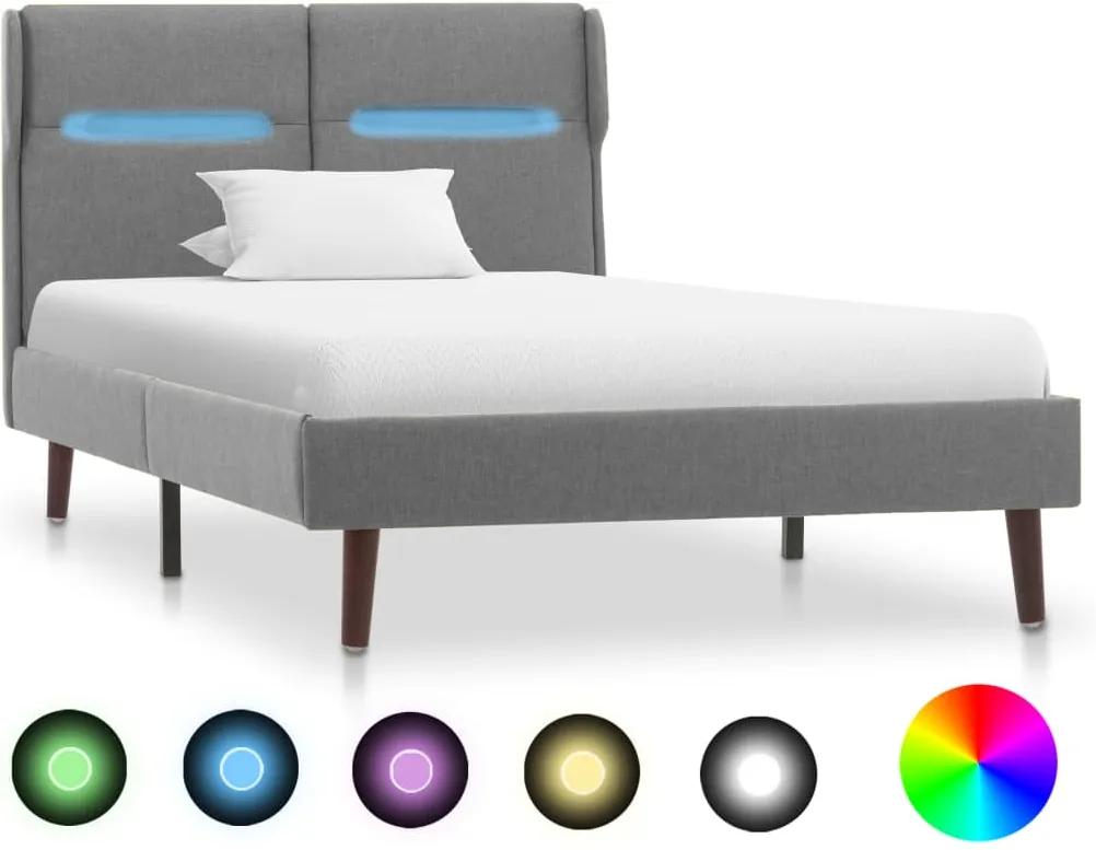 Estrutura de cama com LED 100x200 cm tecido cinzento-claro