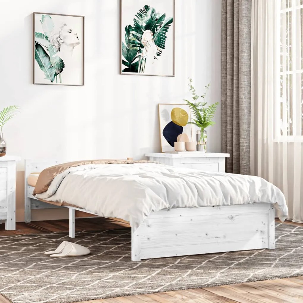 Estrutura de cama 90x200 cm madeira maciça branco