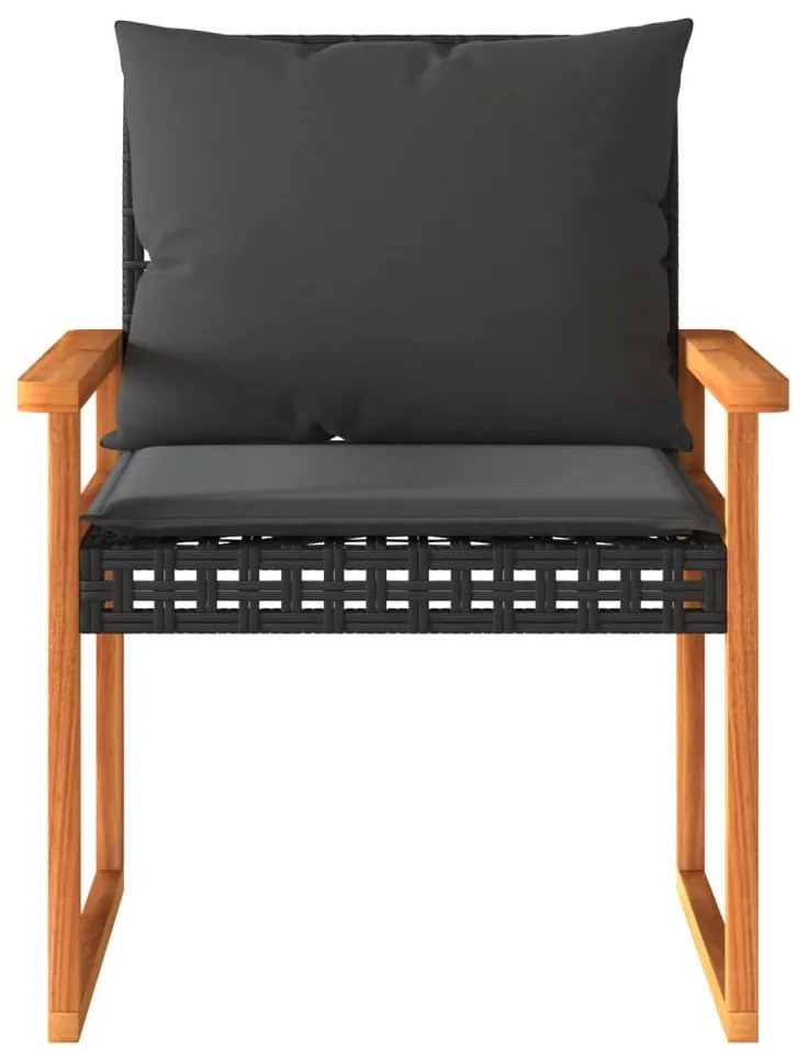 Conjunto de bistrô com almofadões 3 pcs vime PE e acácia preto