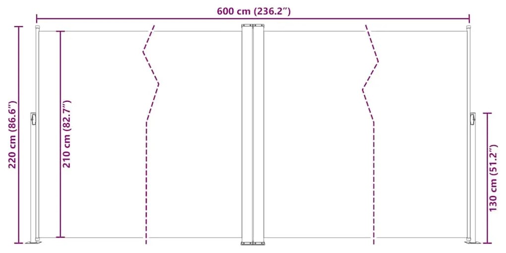Toldo lateral retrátil 200x600 cm castanho