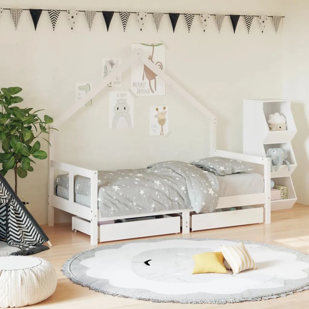 vidaXL Estrutura cama infantil c/ gavetas 80x160cm pinho maciço branco