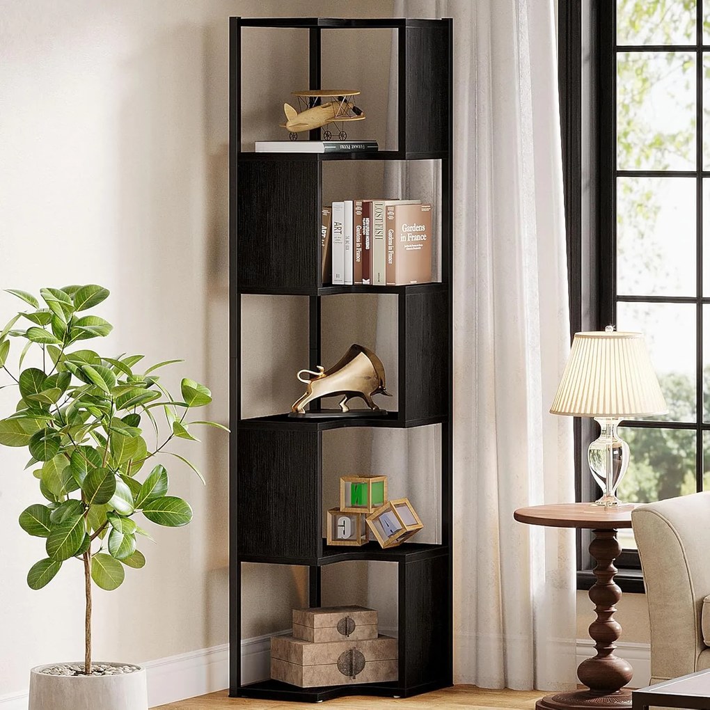 Tribesigns Bucher Regal Eck 171 cm para sala Lar Office 6 Stock Small Book Shelf Free -prateleira de canto de canto prateleira de exibição com moldura de metal preto