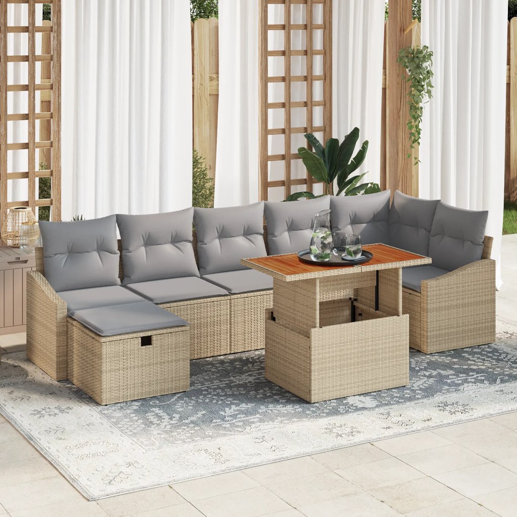 Conjunto de Sofá para Jardim de 8 Peças com Almofadas em Rattan Poliés