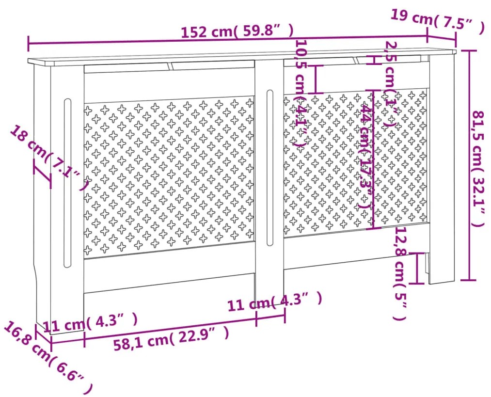Cobertura de radiador 152x19x81,5 cm MDF antracite