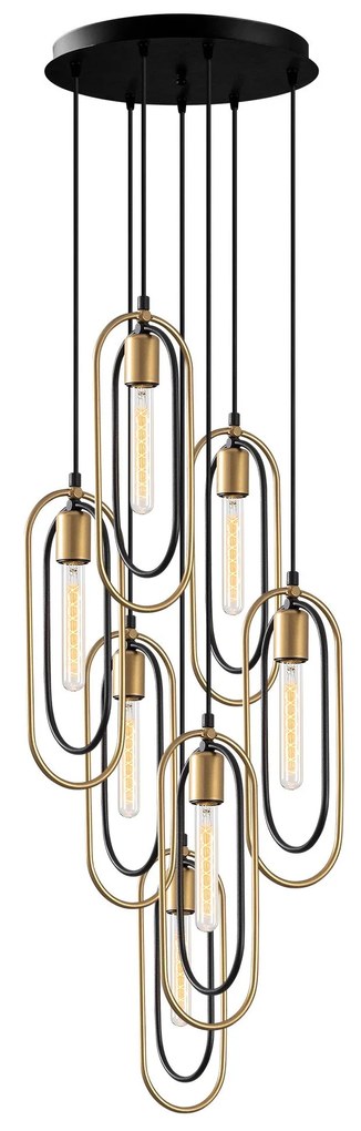 Candeeiro de Teto Chandelier Cerco – Preto e Dourado – 48 x 48 cm