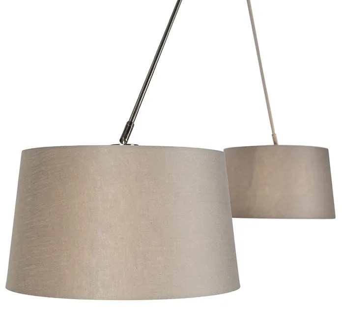 Candeeiro de suspensão em aço com abajures em linho bege 35 cm 2 luzes - Blitz Country / Rústico,Moderno