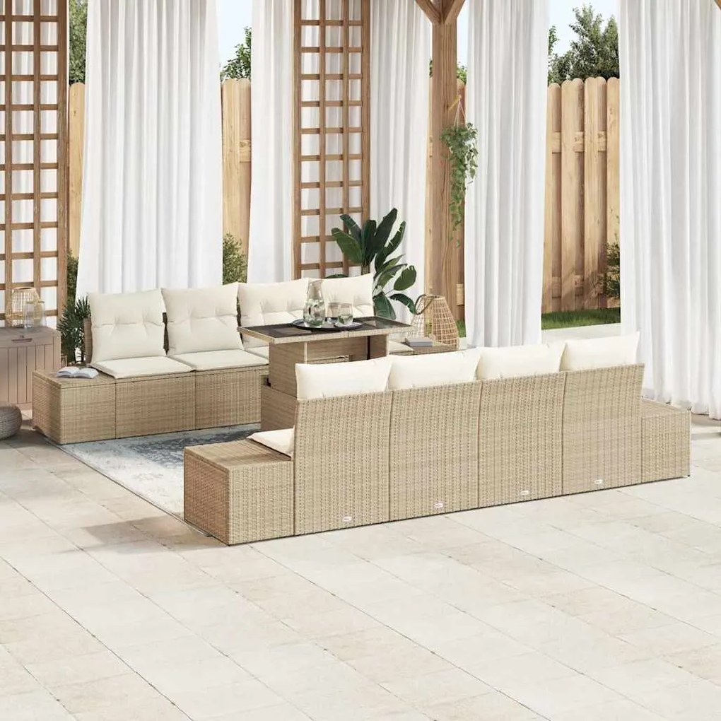 vidaXL Conjunto de Sofá de Jardim 7 pcs bege e creme 100 x 55 x 73 cm