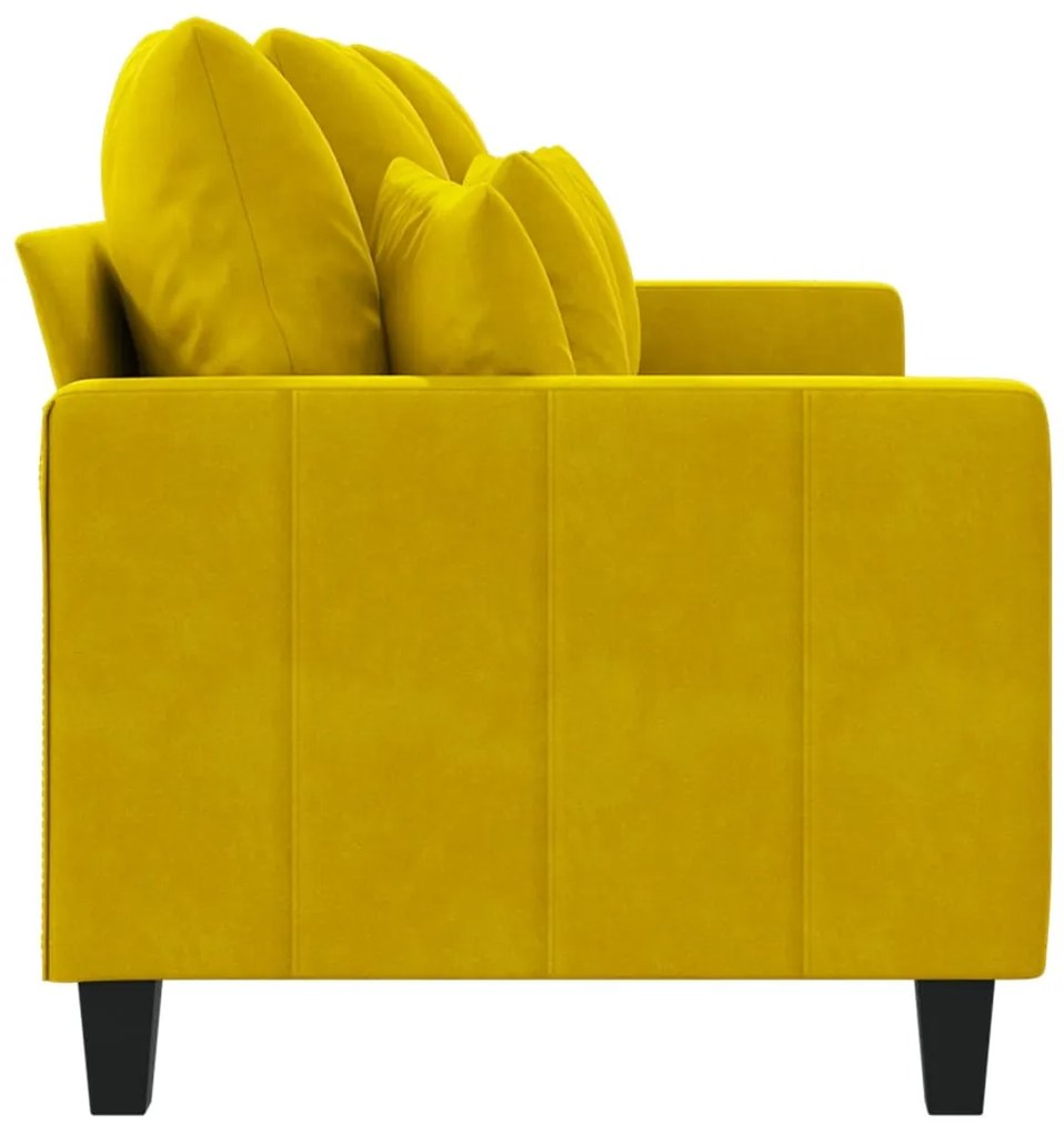 Sofá Cinha de 3 Lugares - Cor Amarelo - 198x77x80 cm- Em Veludo e Estr