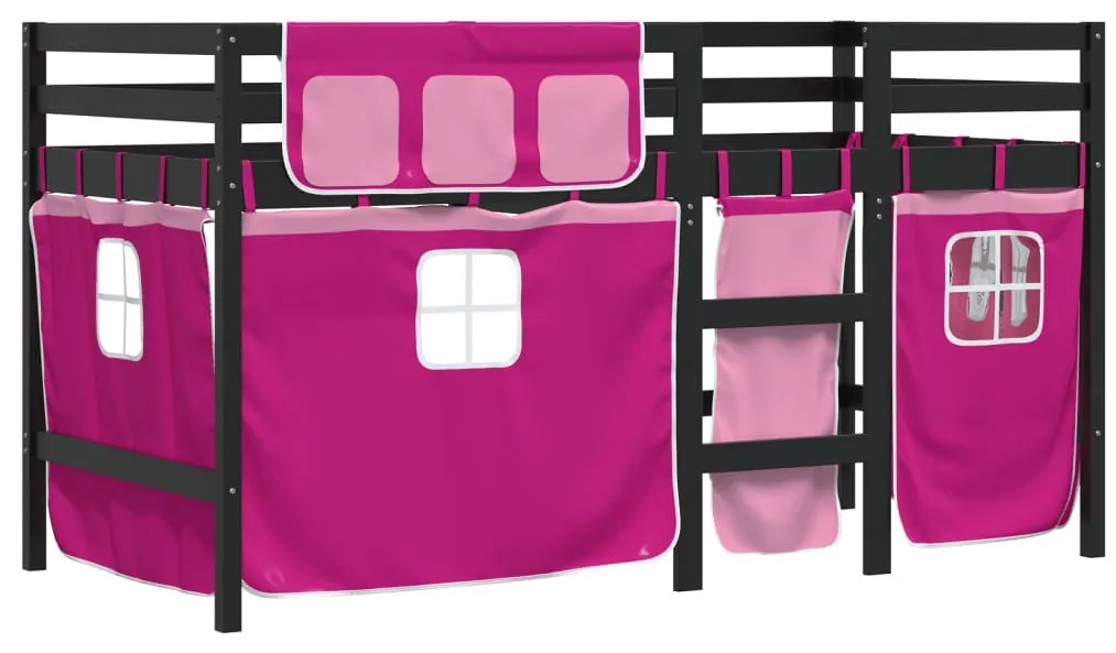 Cama alta p/ criança c/ cortinas 80x200 cm pinho maciço rosa