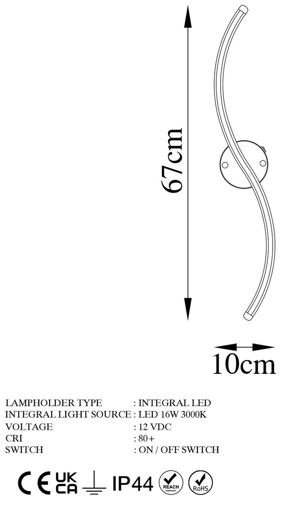 Aplique de Parede Yilan – Preto – 10 cm x 67 cm x 5 cm