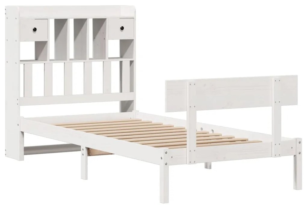 Cama com estante sem colchão 75x190 cm pinho maciço branco