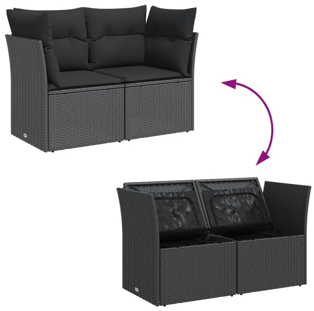 Sofá de jardim com almofadões 2 lugares vime PE preto