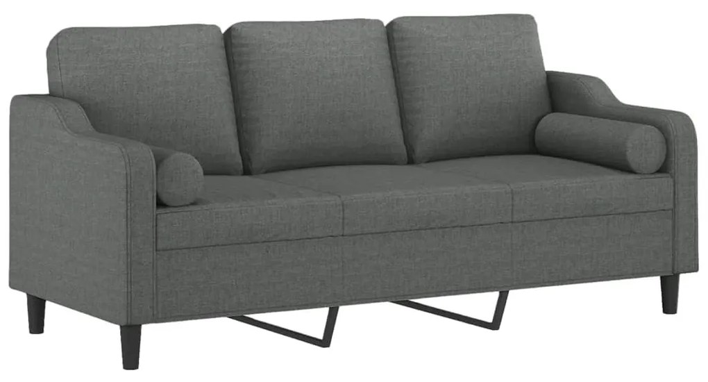 Sofá 3 lugares + almofadas decoração 180 cm tecido cinza-escuro