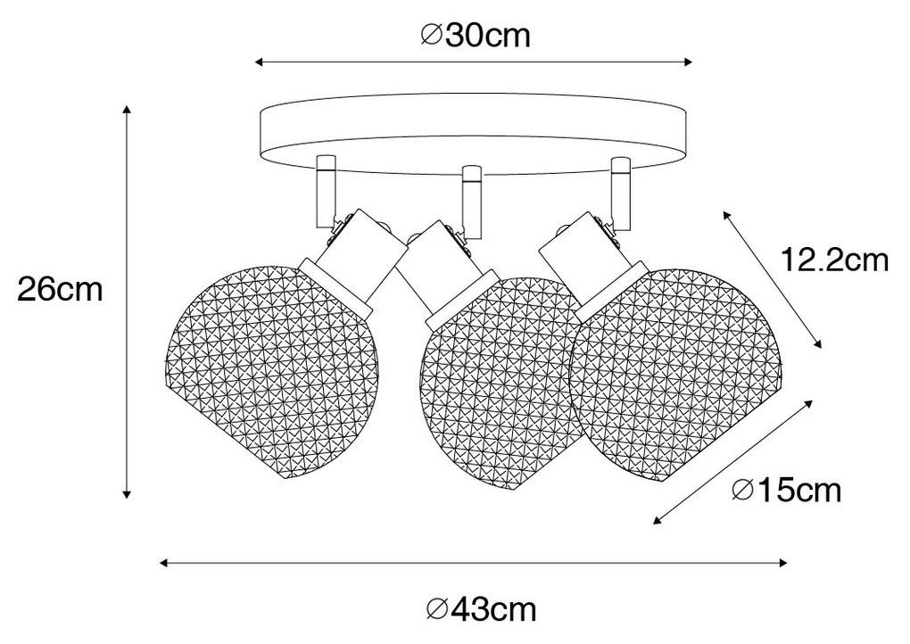 Candeeiro de teto design preto com vidro fumê 3-luzes redondo - Chico