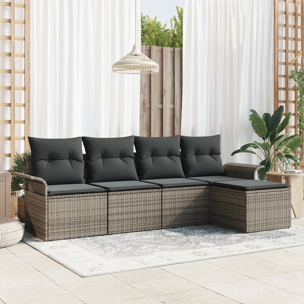 Conjunto de Sofás para Jardim vidaXL com Almofadas Cinza Vime PE, Sofá