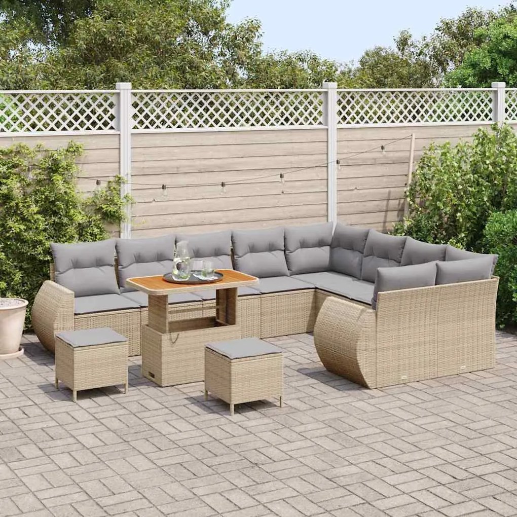 Conjunto de Sofá de Jardim vidaXL 12 Peças com Almofadas Bege Rattan P