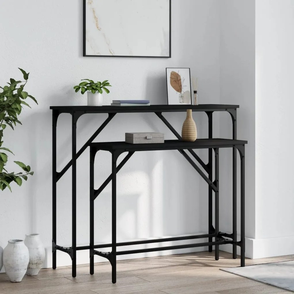 Mesas consola 2 pcs derivados de madeira preto