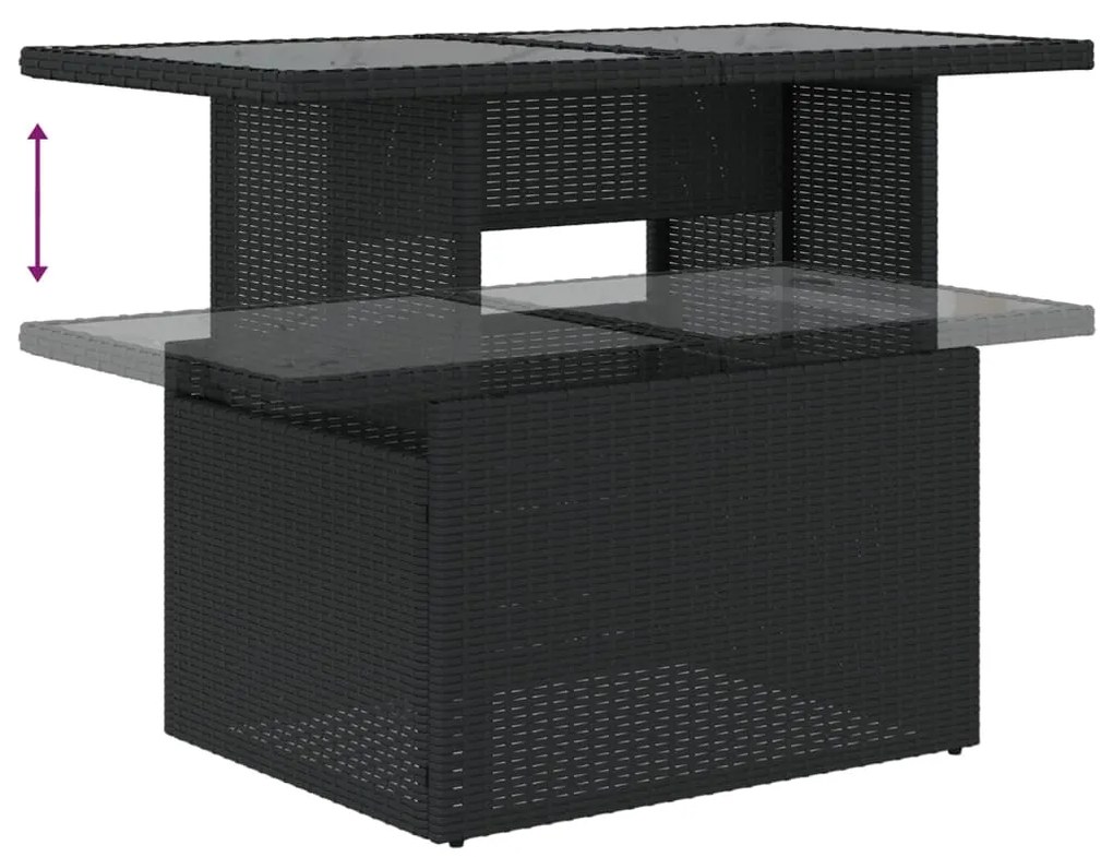 9 pcs conjunto de sofás p/ jardim c/ almofadões vime PE preto