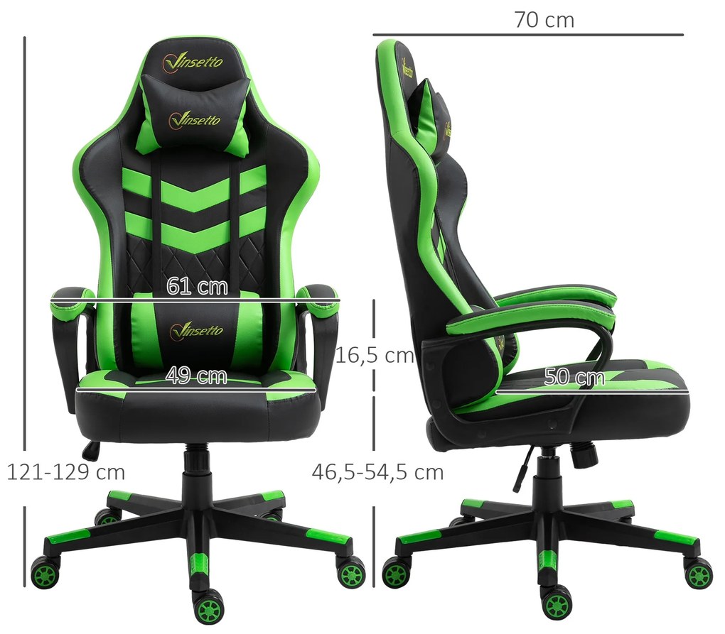 Vinsetto Cadeira Gaming Cadeira de Escritório Ergonómica com Altura Re