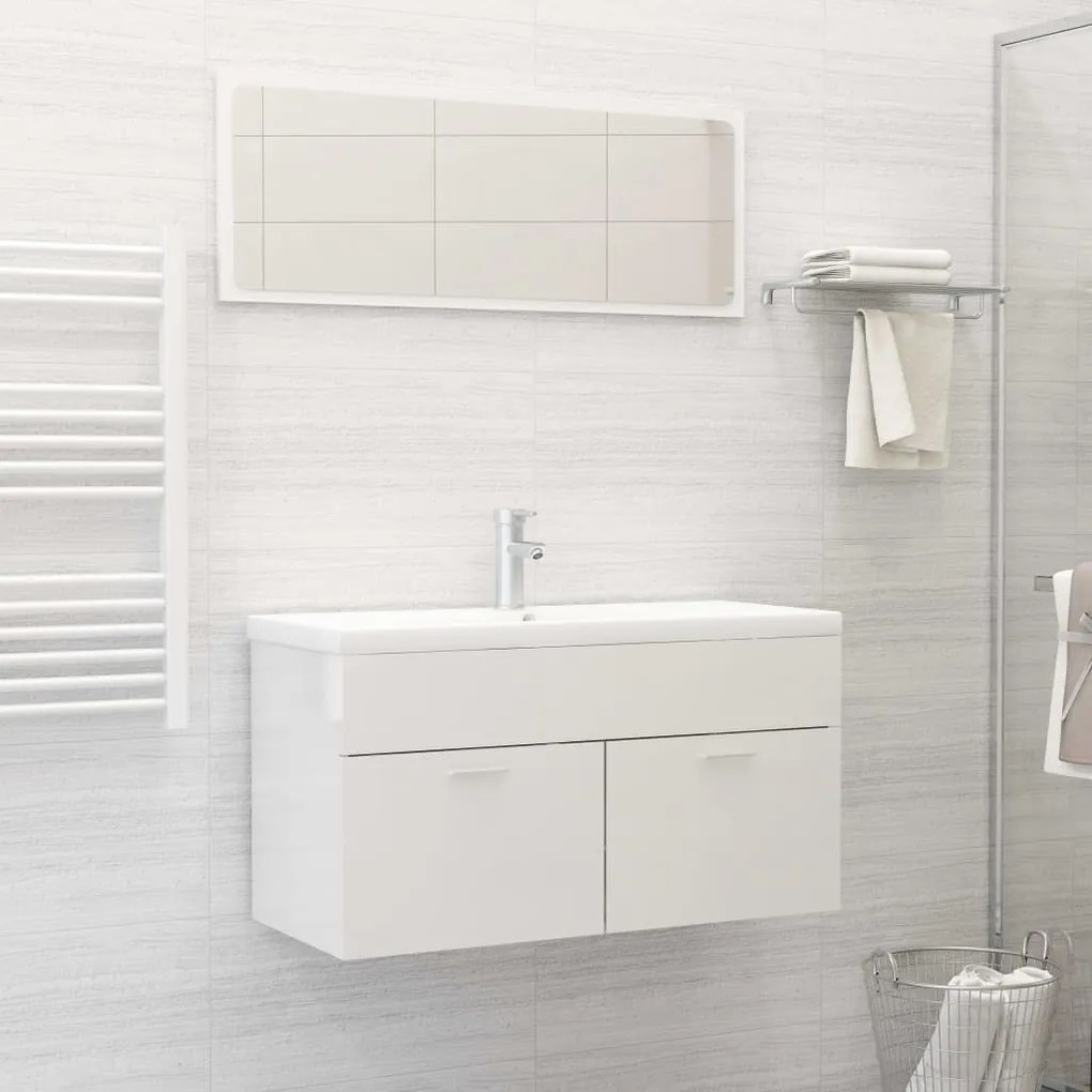 vidaXL Conj. móveis casa de banho derivados madeira branco brilhante