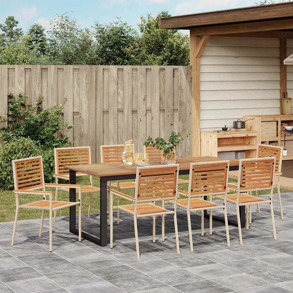 Conjunto de Jantar para Jardim 9 pcs Bege 200 x 90 x 75 cm