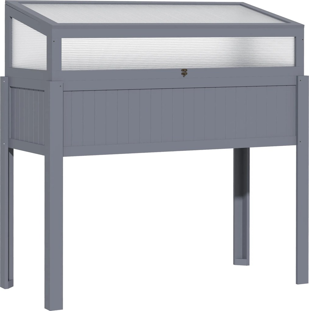 Outsunny Canteiro elevado em madeira com estufa 2 em 1 Casa de tomates Canteiro de legumes Canteiro de ervas Caixa de plantio para jardim, varanda e terraço Policarbonato Cinza 120 x 54 x 112/122 cm | Aosom Portugal