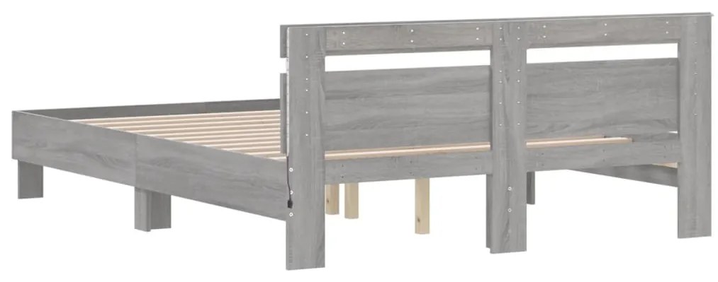 Estrutura cama c/ cabeceira/luzes LED 140x200cm cinzento sonoma