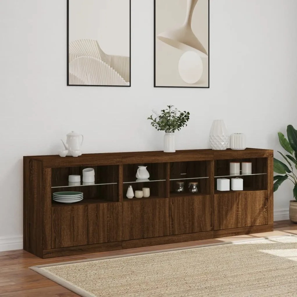 Aparador com luzes LED 202x37x67 cm carvalho castanho