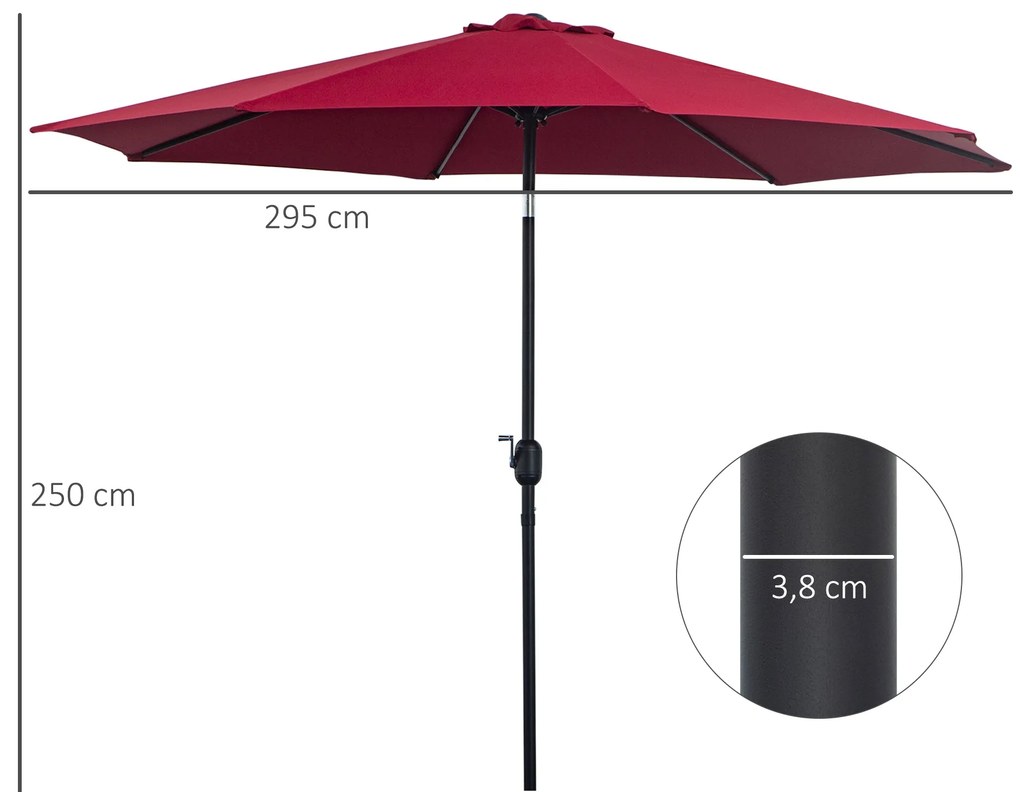 Chapéu de Sol de Jardim Ø295x250cm com Manivela Chapéu de Sol Exterior