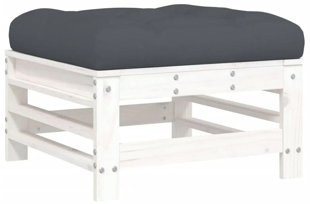 6pcs conjunto lounge jardim c/ almofadões madeira maciça branco