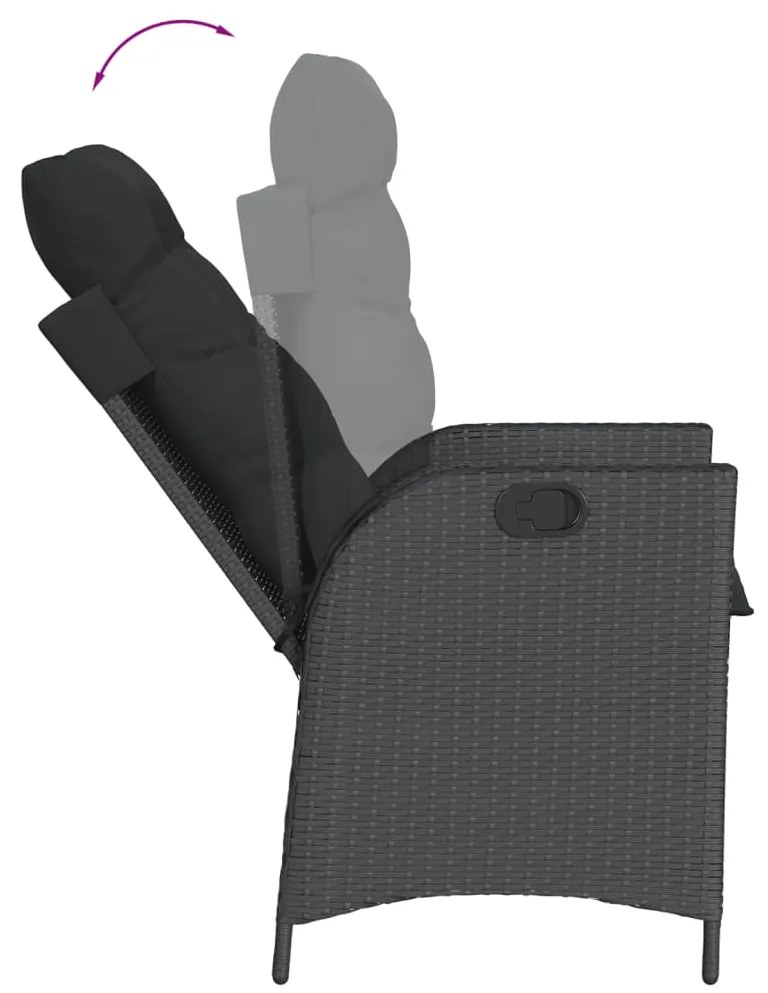 7 pcs conjunto de jantar p/ jardim c/ almofadões vime PE preto