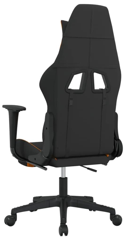 Cadeira de gaming com apoio de pés tecido preto e laranja