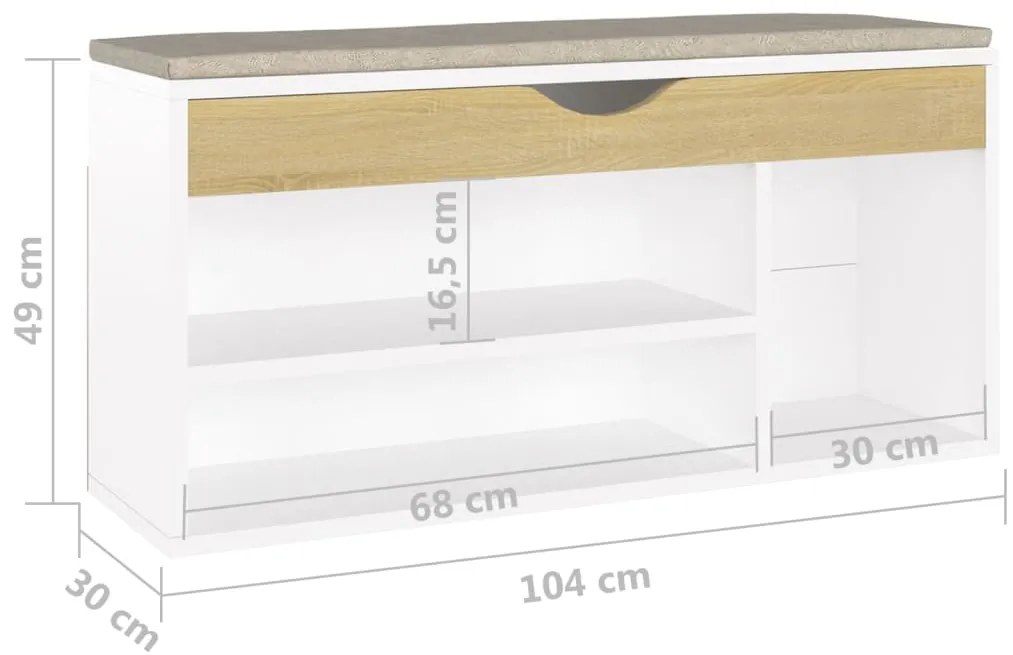 Banco sapateira + almofadão 104x30x49 cm contrap. branco/sonoma