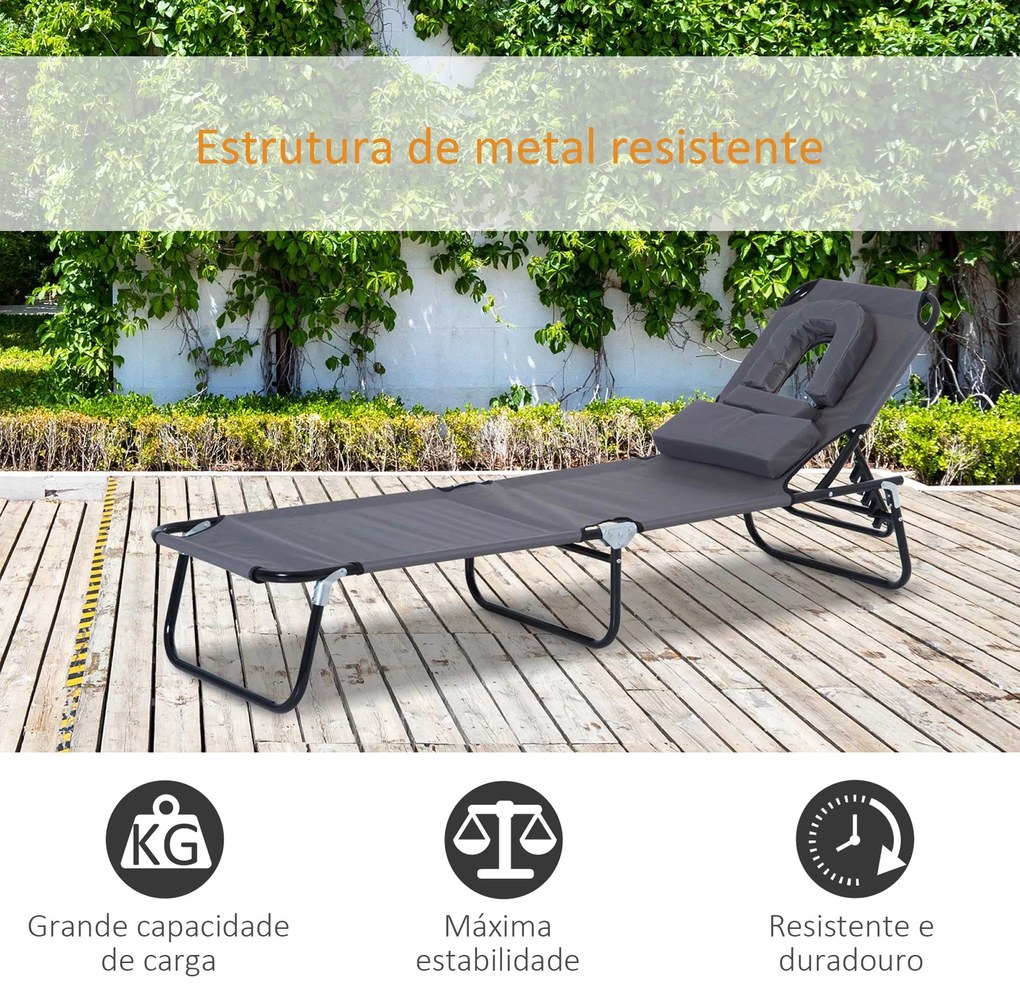 Espreguiçadeira Dobrável com Encosto Ajustável em 4 Posições Espreguiç