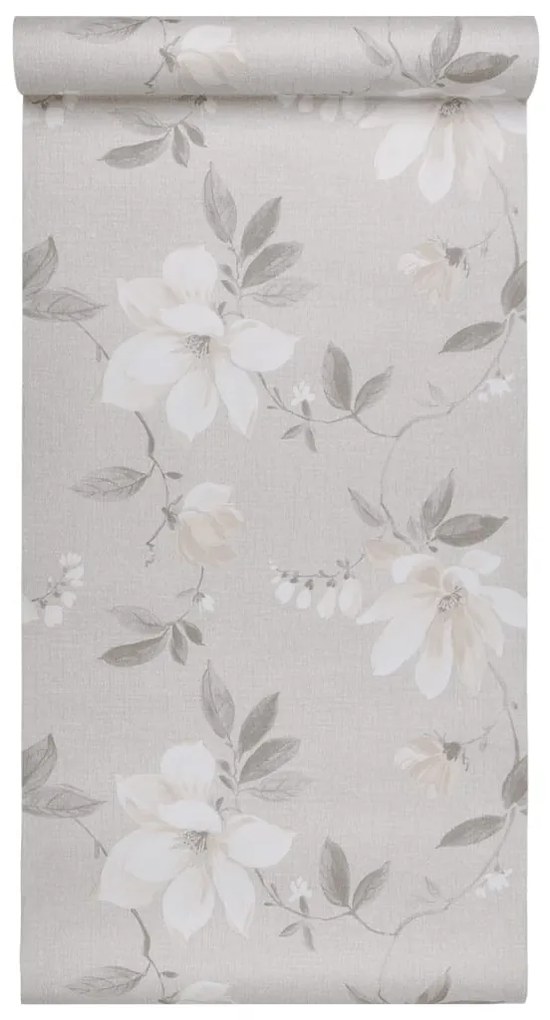 Papel parede 3D c/ padrão flores 10x0,53 m não-tecido cinza