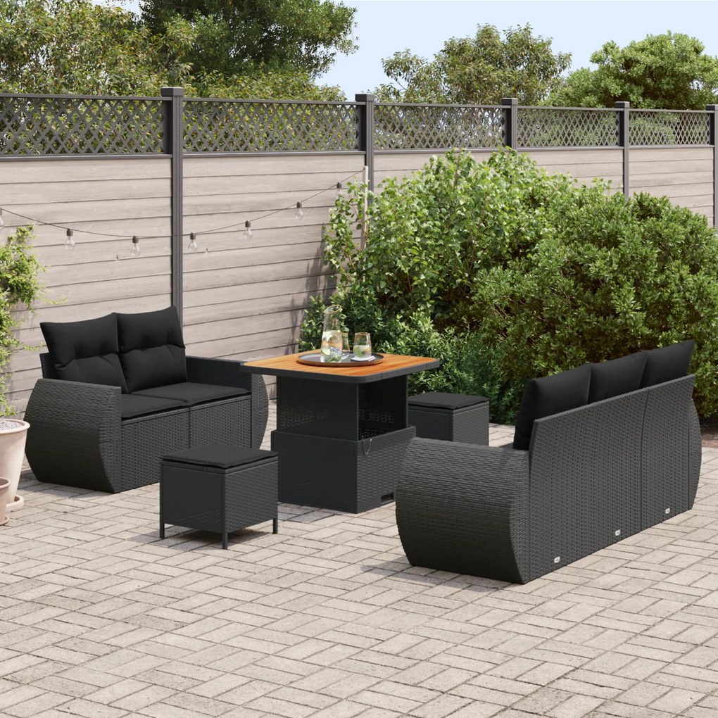 Conjunto de Sofá de Jardim vidaXL de 8 Peças com Almofadas Preto Vime