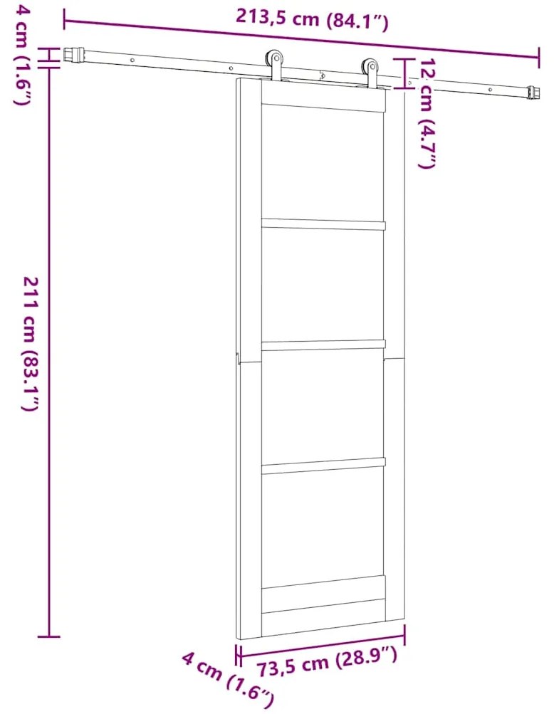 Porta Deslizante com Conjunto de Ferragens "ORKDAL" Branca 73.5x211 cm