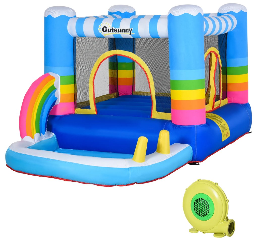 Outsunny Castelo Inflável com Trampolim e Piscina para Crianças acima de 3 Anos Inclui Inflador e Bolsa de Transporte para Interior Exterior 280x170x155cm Multicor